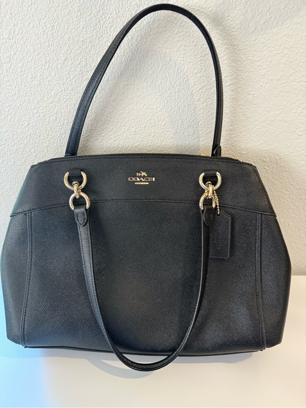 Coach Large Brooke Caryall-Black Leather Satchel with Gold Hardware